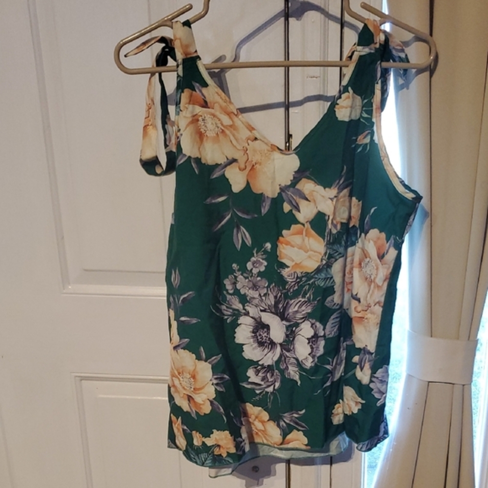 SHEIN Green Floral Tie-Strap Tank Top